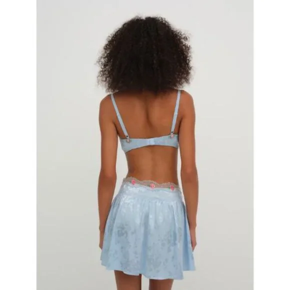 New! For Love And Lemons Blue Vintage Rose Eyelet Bra Size 32A 51325